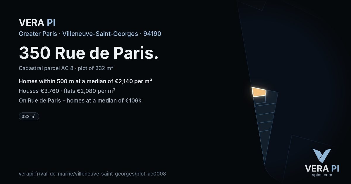 350 Rue de Paris, Villeneuve-Saint-Georges at night – the plot lit, the parcels around coloured by the prices near them