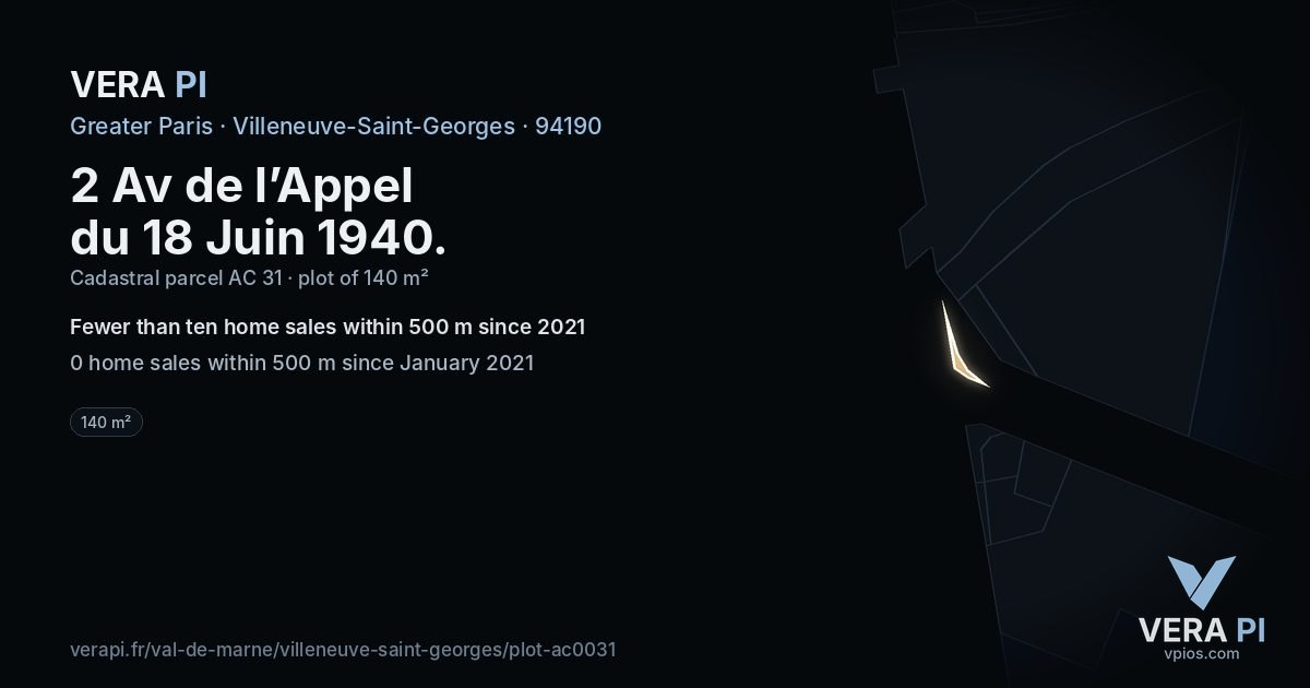 2 Av de l’Appel du 18 Juin 1940, Villeneuve-Saint-Georges at night – the plot lit, the parcels around coloured by the prices near them