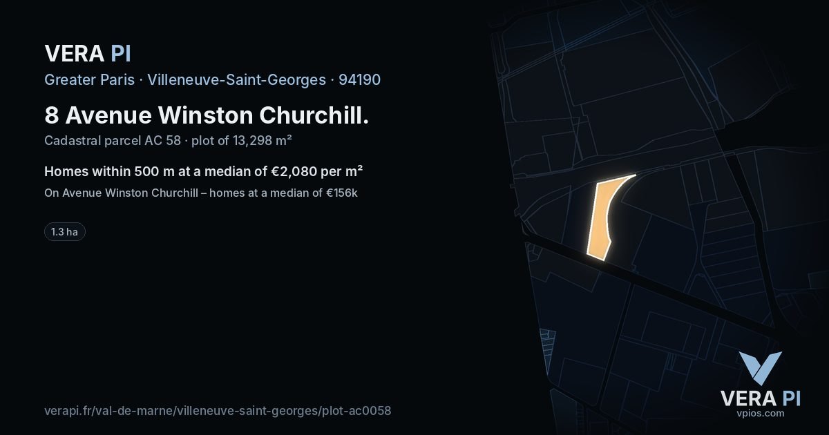 8 Avenue Winston Churchill, Villeneuve-Saint-Georges at night – the plot lit, the parcels around coloured by the prices near them