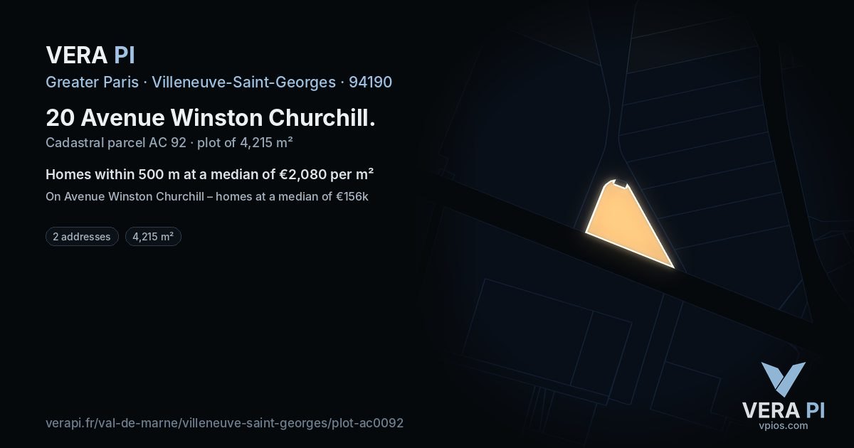 20 Avenue Winston Churchill, Villeneuve-Saint-Georges at night – the plot lit, the parcels around coloured by the prices near them