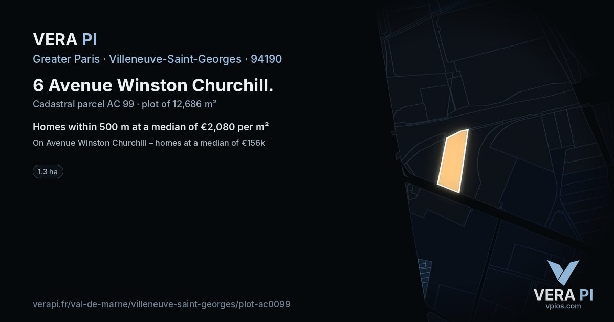 6 Avenue Winston Churchill, Villeneuve-Saint-Georges at night – the plot lit, the parcels around coloured by the prices near them