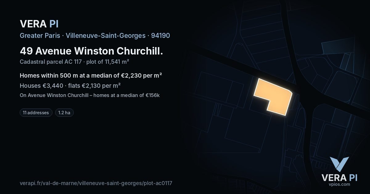 49 Avenue Winston Churchill, Villeneuve-Saint-Georges at night – the plot lit, the parcels around coloured by the prices near them