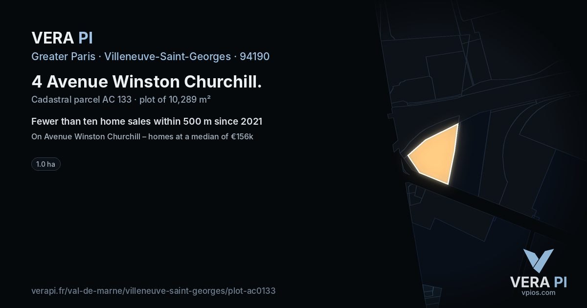 4 Avenue Winston Churchill, Villeneuve-Saint-Georges at night – the plot lit, the parcels around coloured by the prices near them