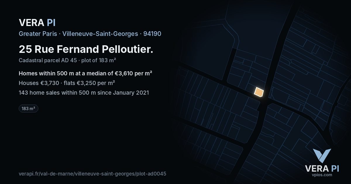 25 Rue Fernand Pelloutier, Villeneuve-Saint-Georges at night – the plot lit, the parcels around coloured by the prices near them