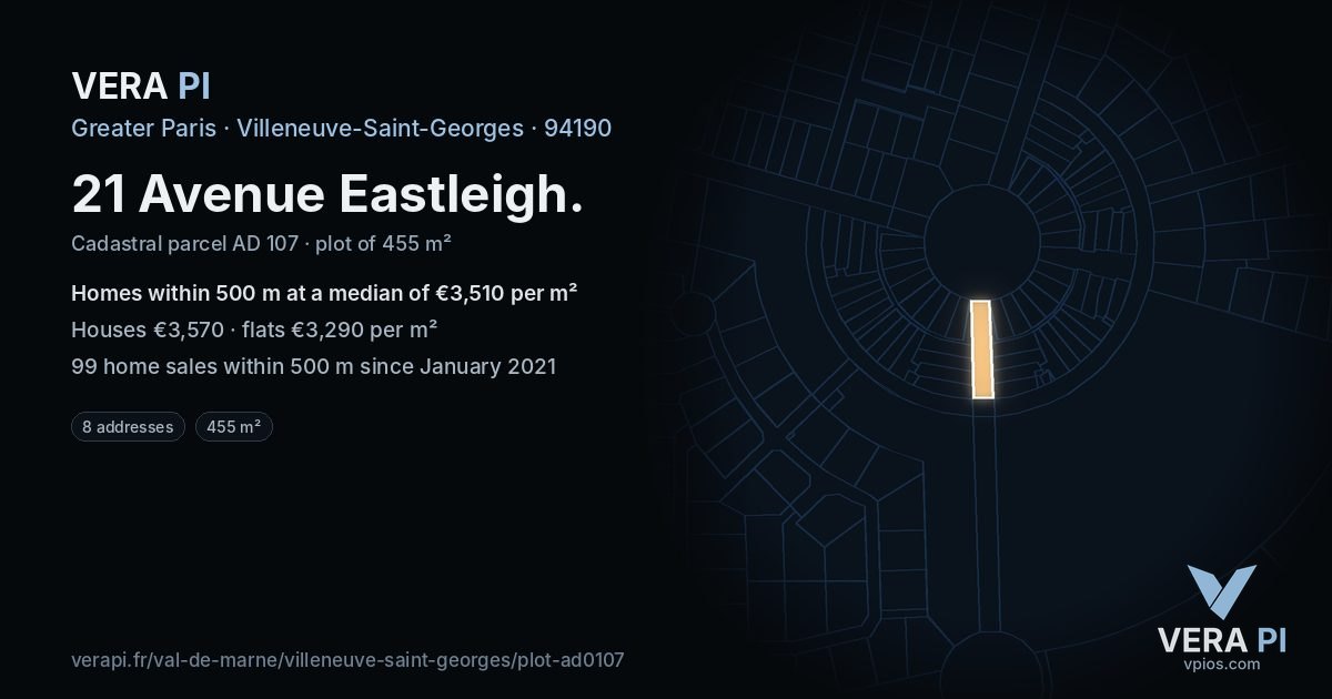 21 Avenue Eastleigh, Villeneuve-Saint-Georges at night – the plot lit, the parcels around coloured by the prices near them