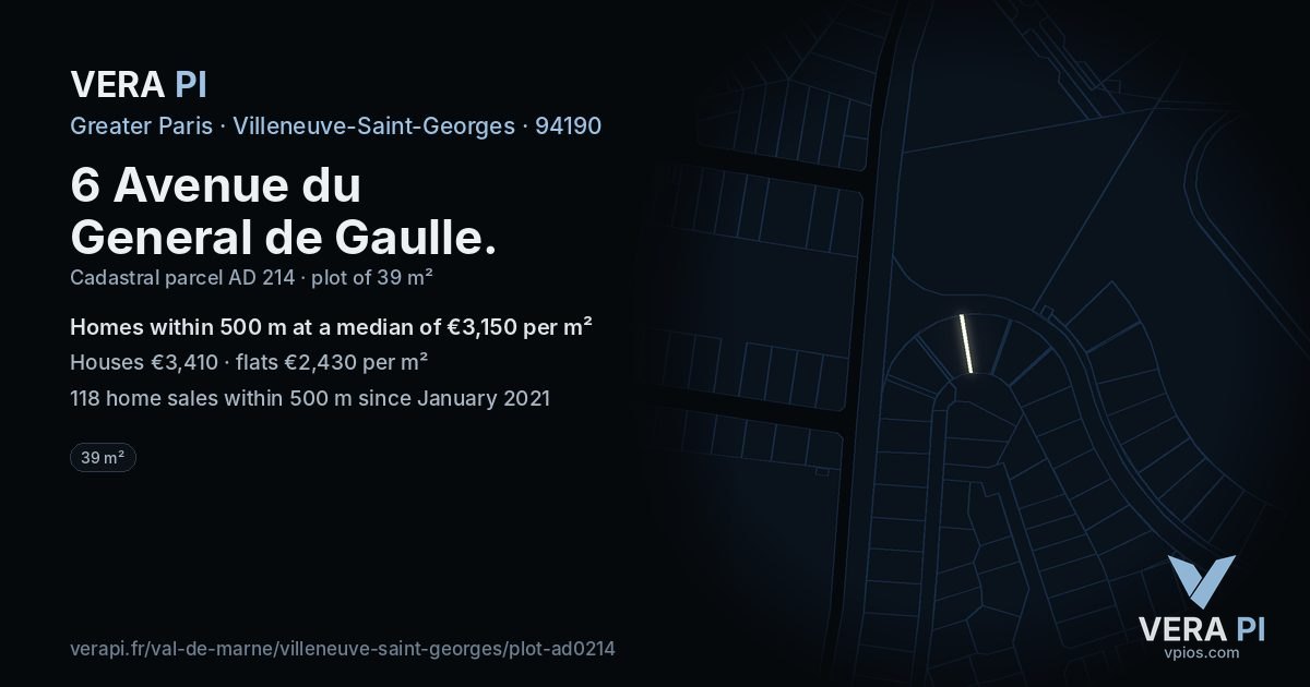 6 Avenue du General de Gaulle, Villeneuve-Saint-Georges at night – the plot lit, the parcels around coloured by the prices near them