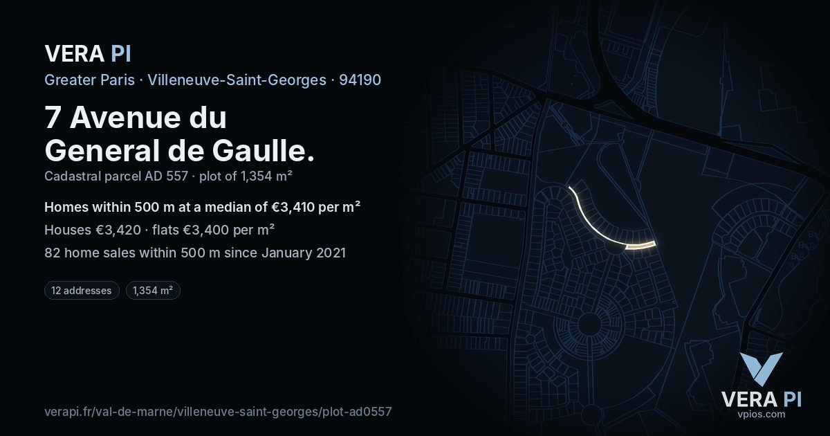 7 Avenue du General de Gaulle, Villeneuve-Saint-Georges at night – the plot lit, the parcels around coloured by the prices near them