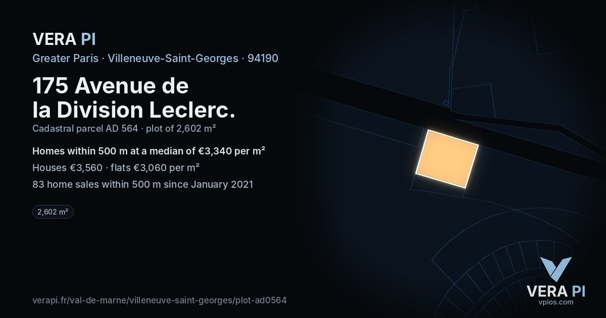 175 Avenue de la Division Leclerc, Villeneuve-Saint-Georges at night – the plot lit, the parcels around coloured by the prices near them