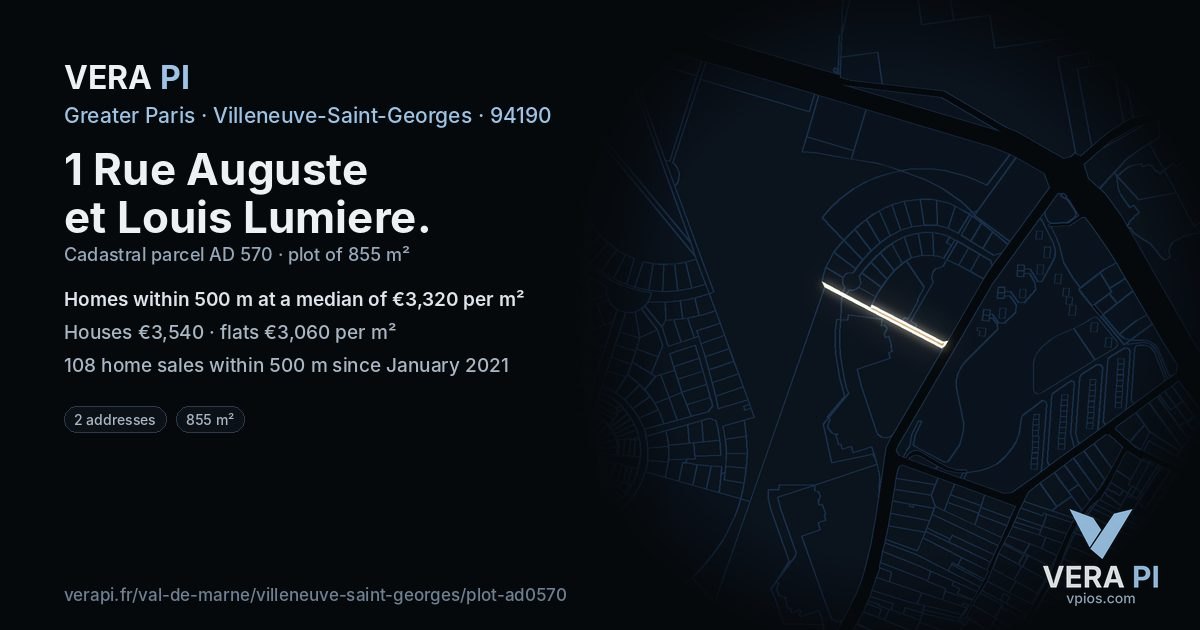 1 Rue Auguste et Louis Lumiere, Villeneuve-Saint-Georges at night – the plot lit, the parcels around coloured by the prices near them