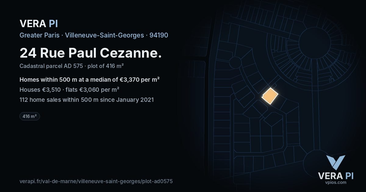 24 Rue Paul Cezanne, Villeneuve-Saint-Georges at night – the plot lit, the parcels around coloured by the prices near them