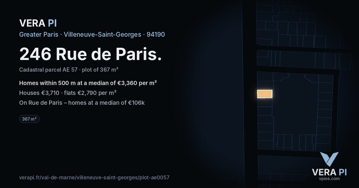246 Rue de Paris, Villeneuve-Saint-Georges at night – the plot lit, the parcels around coloured by the prices near them