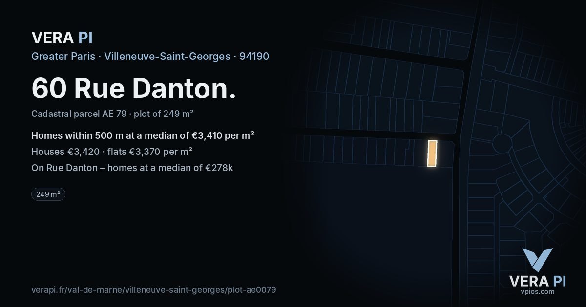 60 Rue Danton, Villeneuve-Saint-Georges at night – the plot lit, the parcels around coloured by the prices near them