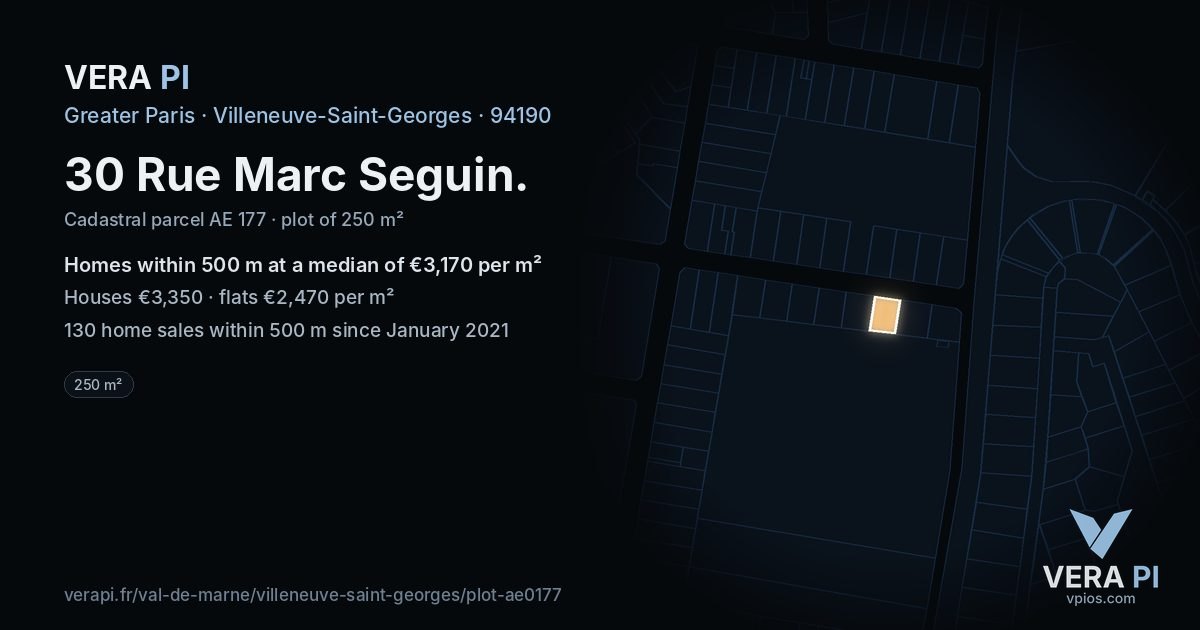 30 Rue Marc Seguin, Villeneuve-Saint-Georges at night – the plot lit, the parcels around coloured by the prices near them