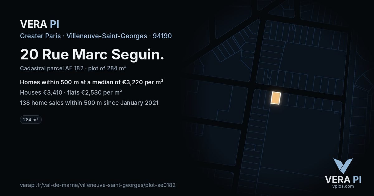 20 Rue Marc Seguin, Villeneuve-Saint-Georges at night – the plot lit, the parcels around coloured by the prices near them