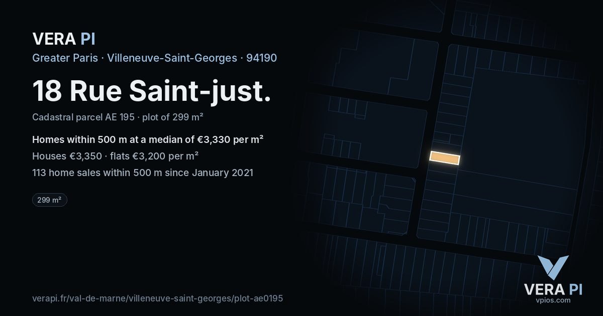 18 Rue Saint-just, Villeneuve-Saint-Georges at night – the plot lit, the parcels around coloured by the prices near them