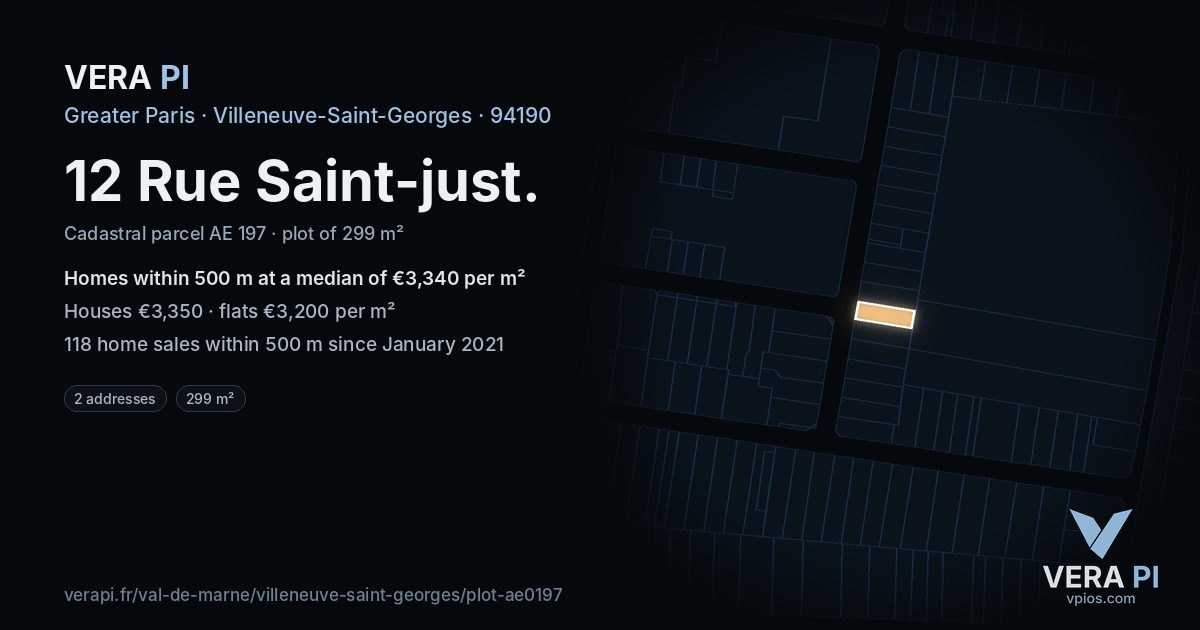 12 Rue Saint-just, Villeneuve-Saint-Georges at night – the plot lit, the parcels around coloured by the prices near them