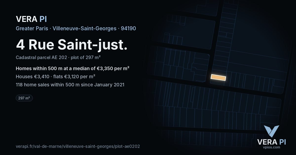 4 Rue Saint-just, Villeneuve-Saint-Georges at night – the plot lit, the parcels around coloured by the prices near them