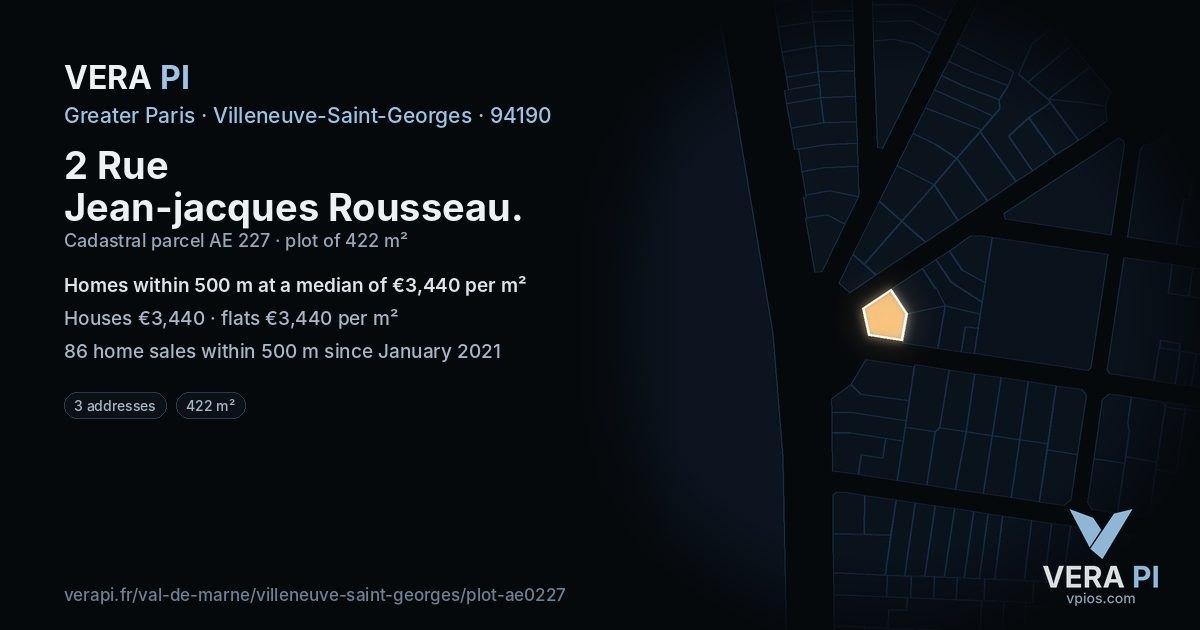 2 Rue Jean-jacques Rousseau, Villeneuve-Saint-Georges at night – the plot lit, the parcels around coloured by the prices near them