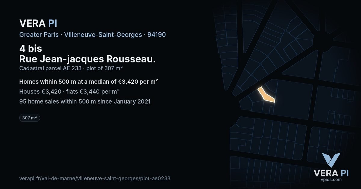 4 bis Rue Jean-jacques Rousseau, Villeneuve-Saint-Georges at night – the plot lit, the parcels around coloured by the prices near them