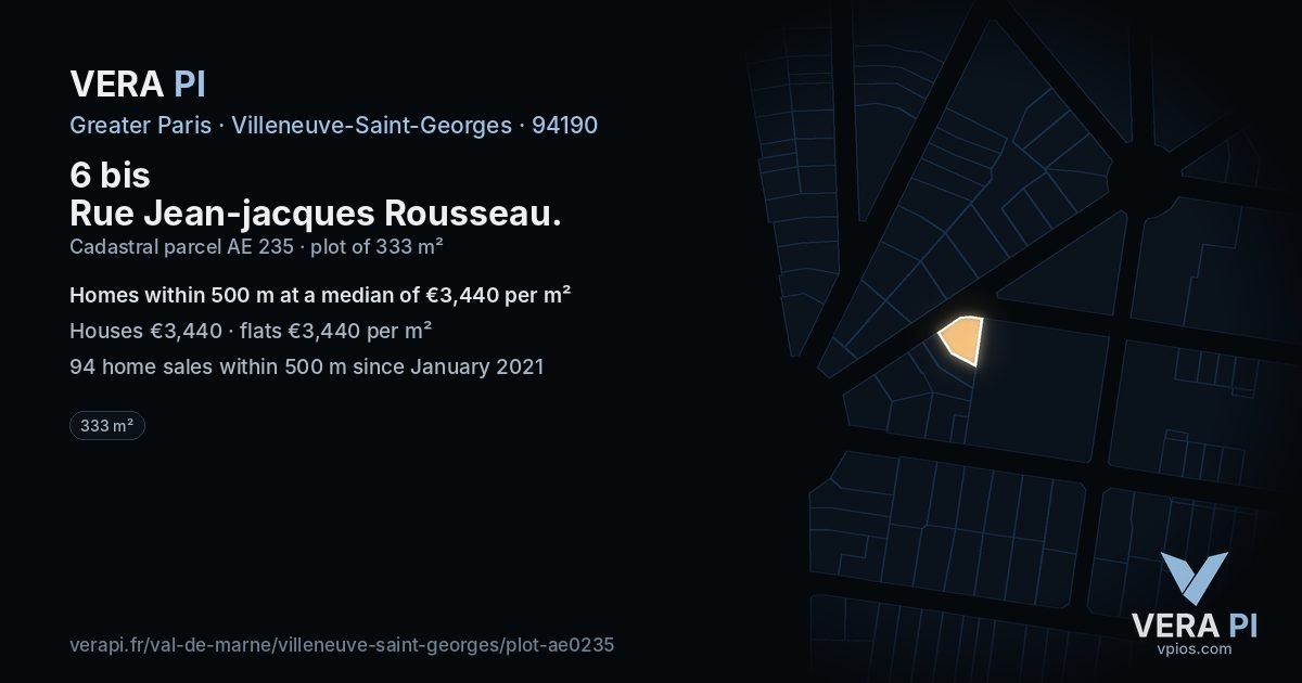 6 bis Rue Jean-jacques Rousseau, Villeneuve-Saint-Georges at night – the plot lit, the parcels around coloured by the prices near them