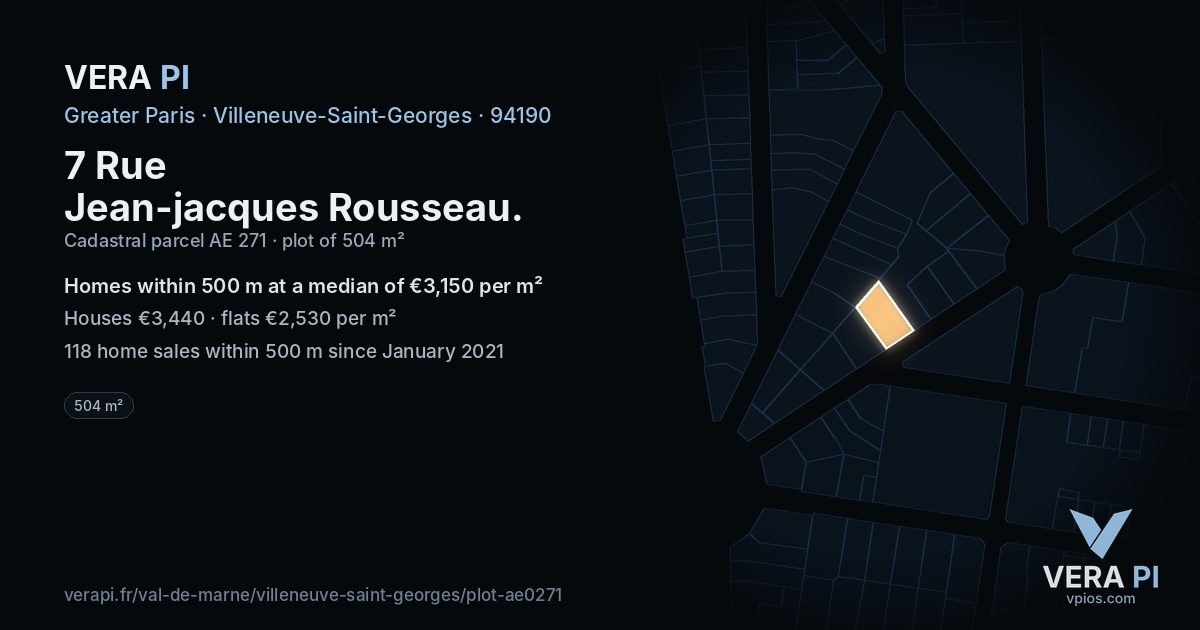 7 Rue Jean-jacques Rousseau, Villeneuve-Saint-Georges at night – the plot lit, the parcels around coloured by the prices near them