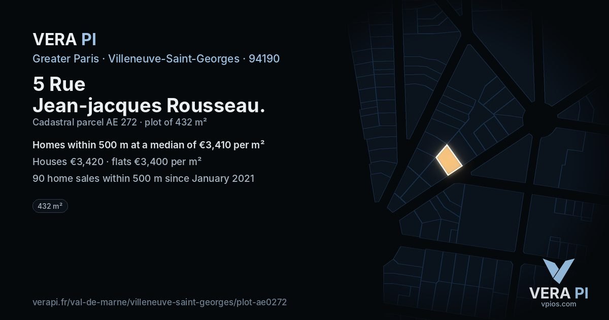 5 Rue Jean-jacques Rousseau, Villeneuve-Saint-Georges at night – the plot lit, the parcels around coloured by the prices near them
