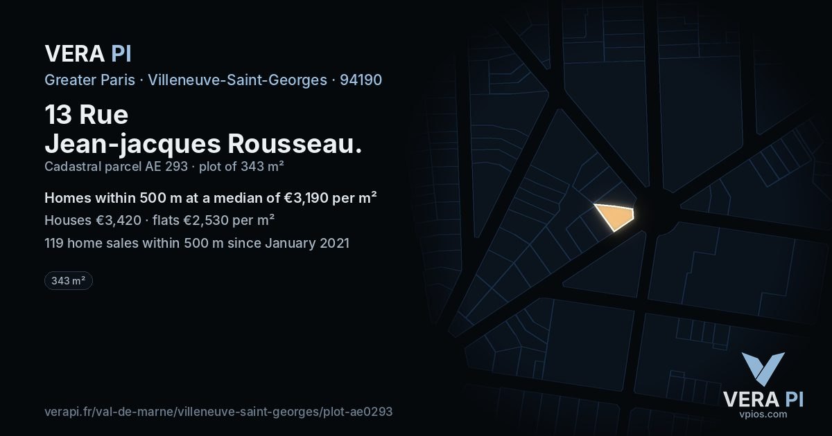 13 Rue Jean-jacques Rousseau, Villeneuve-Saint-Georges at night – the plot lit, the parcels around coloured by the prices near them
