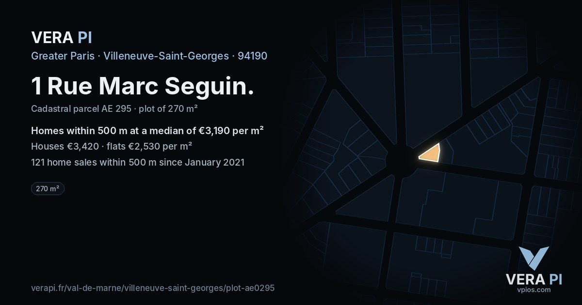 1 Rue Marc Seguin, Villeneuve-Saint-Georges at night – the plot lit, the parcels around coloured by the prices near them