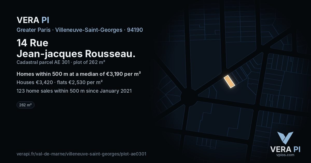 14 Rue Jean-jacques Rousseau, Villeneuve-Saint-Georges at night – the plot lit, the parcels around coloured by the prices near them