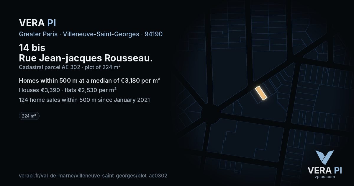 14 bis Rue Jean-jacques Rousseau, Villeneuve-Saint-Georges at night – the plot lit, the parcels around coloured by the prices near them