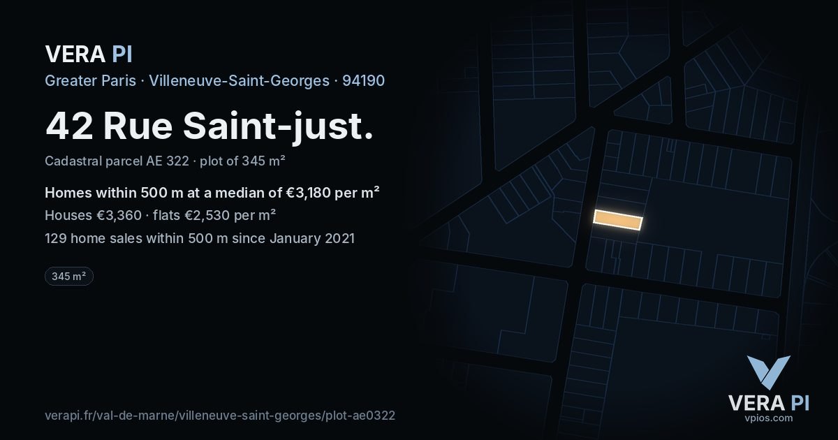 42 Rue Saint-just, Villeneuve-Saint-Georges at night – the plot lit, the parcels around coloured by the prices near them