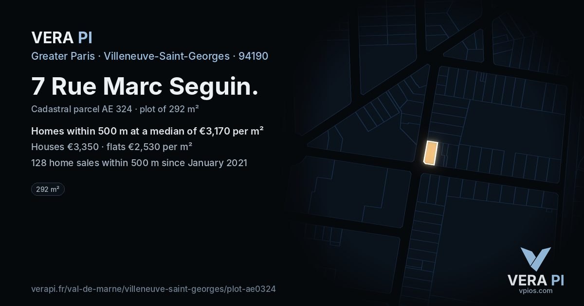 7 Rue Marc Seguin, Villeneuve-Saint-Georges at night – the plot lit, the parcels around coloured by the prices near them