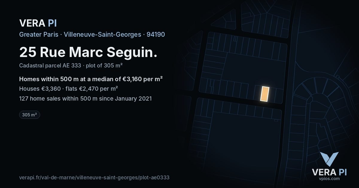 25 Rue Marc Seguin, Villeneuve-Saint-Georges at night – the plot lit, the parcels around coloured by the prices near them