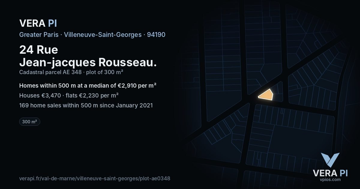 24 Rue Jean-jacques Rousseau, Villeneuve-Saint-Georges at night – the plot lit, the parcels around coloured by the prices near them