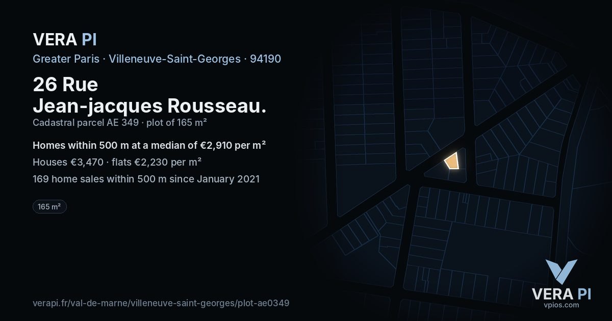 26 Rue Jean-jacques Rousseau, Villeneuve-Saint-Georges at night – the plot lit, the parcels around coloured by the prices near them