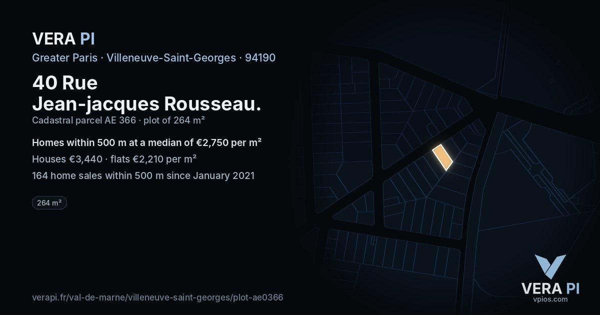 40 Rue Jean-jacques Rousseau, Villeneuve-Saint-Georges at night – the plot lit, the parcels around coloured by the prices near them