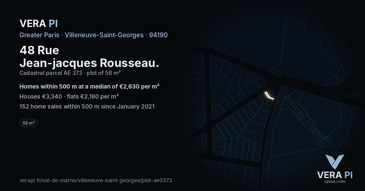48 Rue Jean-jacques Rousseau, Villeneuve-Saint-Georges at night – the plot lit, the parcels around coloured by the prices near them