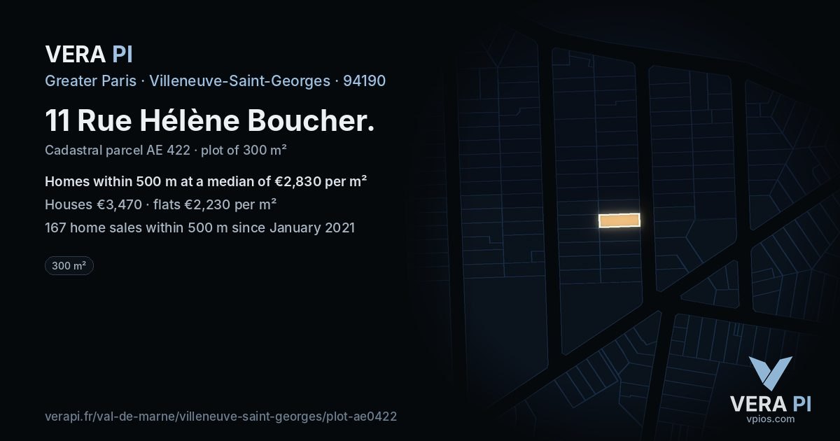 11 Rue Hélène Boucher, Villeneuve-Saint-Georges at night – the plot lit, the parcels around coloured by the prices near them