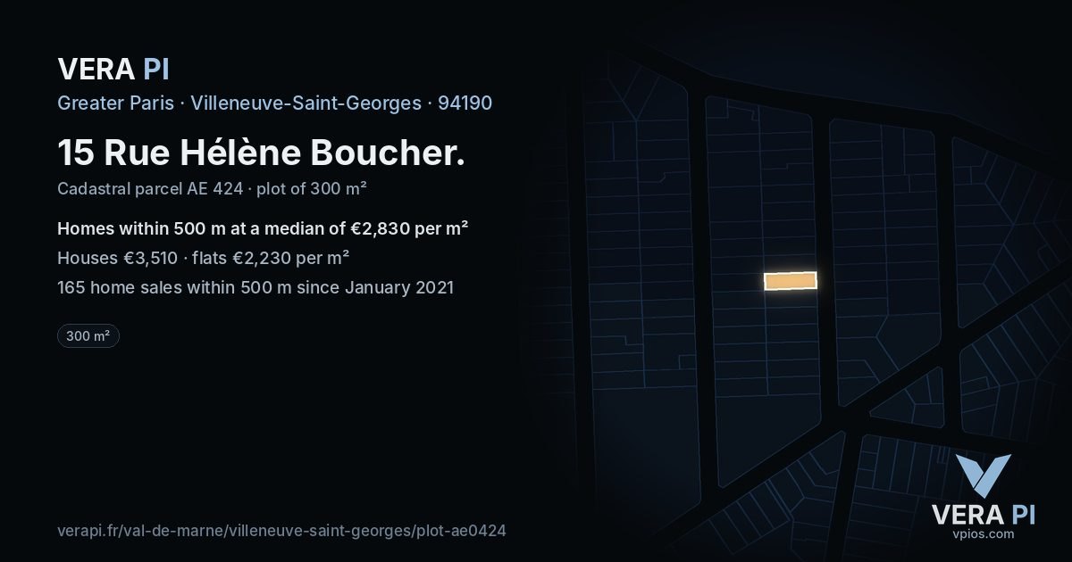 15 Rue Hélène Boucher, Villeneuve-Saint-Georges at night – the plot lit, the parcels around coloured by the prices near them