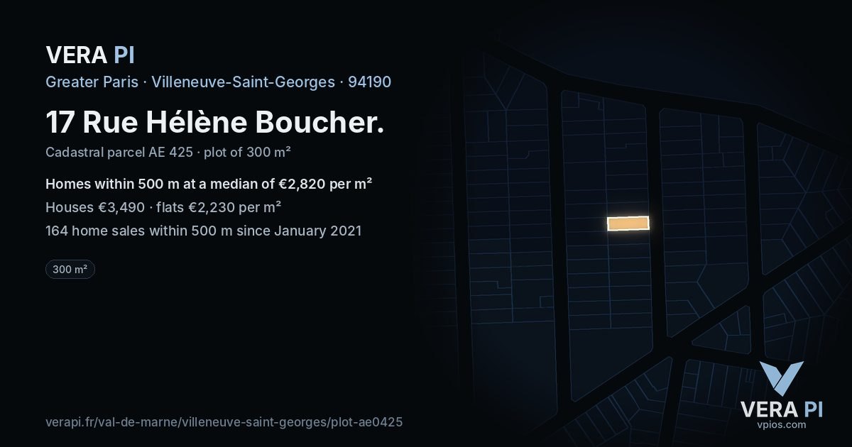 17 Rue Hélène Boucher, Villeneuve-Saint-Georges at night – the plot lit, the parcels around coloured by the prices near them
