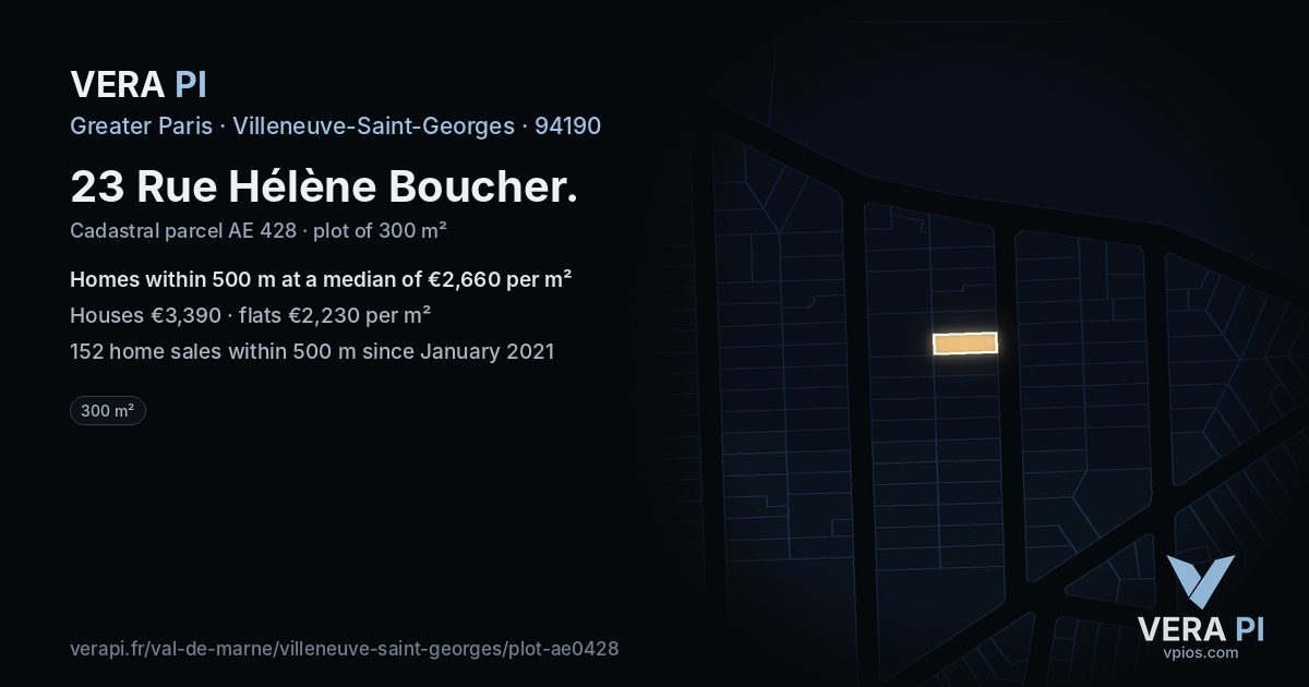 23 Rue Hélène Boucher, Villeneuve-Saint-Georges at night – the plot lit, the parcels around coloured by the prices near them