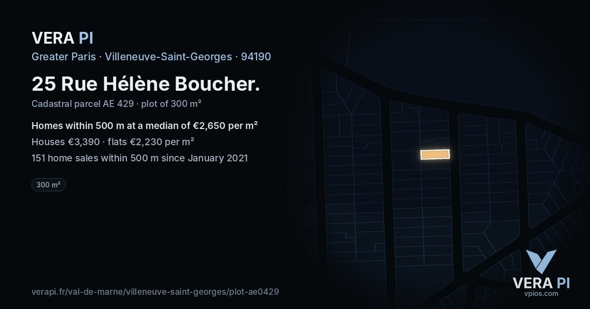 25 Rue Hélène Boucher, Villeneuve-Saint-Georges at night – the plot lit, the parcels around coloured by the prices near them