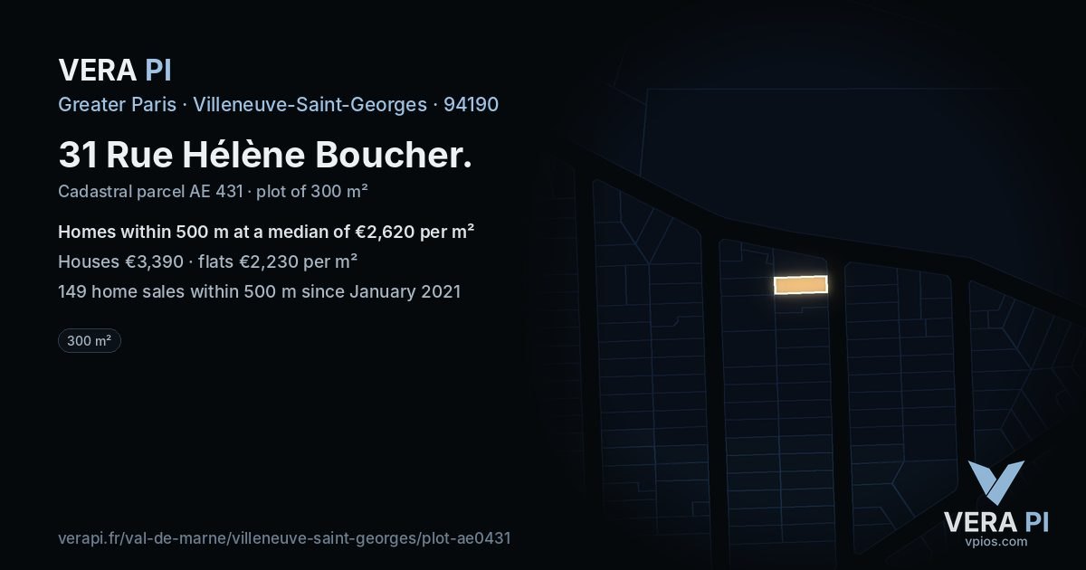31 Rue Hélène Boucher, Villeneuve-Saint-Georges at night – the plot lit, the parcels around coloured by the prices near them