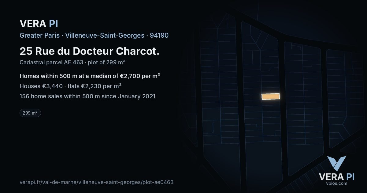 25 Rue du Docteur Charcot, Villeneuve-Saint-Georges at night – the plot lit, the parcels around coloured by the prices near them