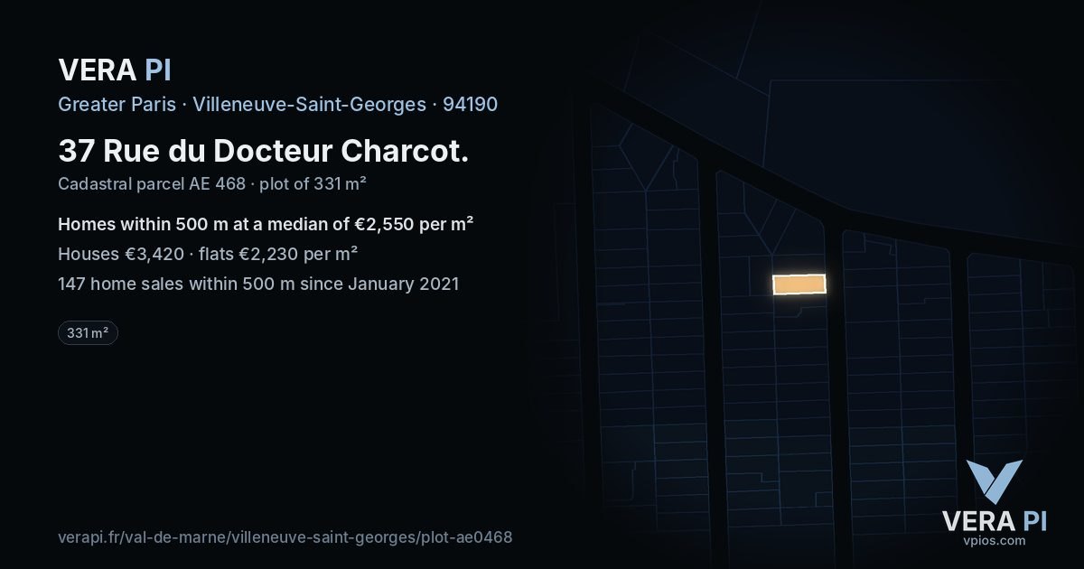 37 Rue du Docteur Charcot, Villeneuve-Saint-Georges at night – the plot lit, the parcels around coloured by the prices near them