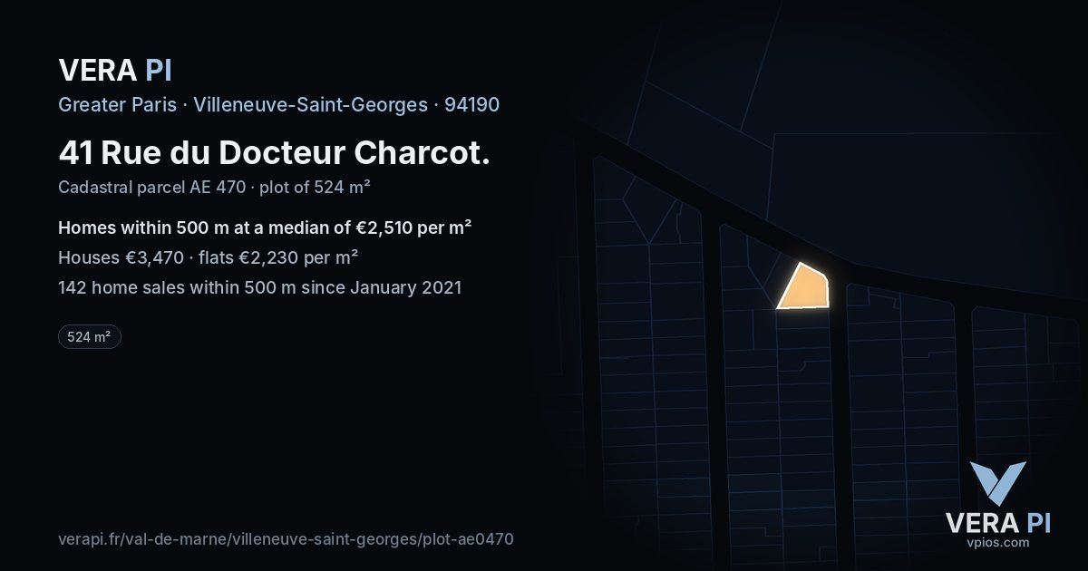 41 Rue du Docteur Charcot, Villeneuve-Saint-Georges at night – the plot lit, the parcels around coloured by the prices near them