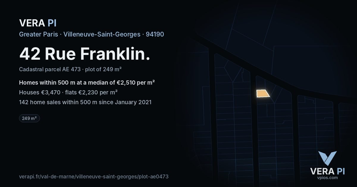 42 Rue Franklin, Villeneuve-Saint-Georges at night – the plot lit, the parcels around coloured by the prices near them