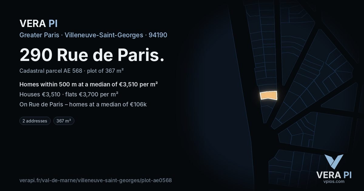 290 Rue de Paris, Villeneuve-Saint-Georges at night – the plot lit, the parcels around coloured by the prices near them