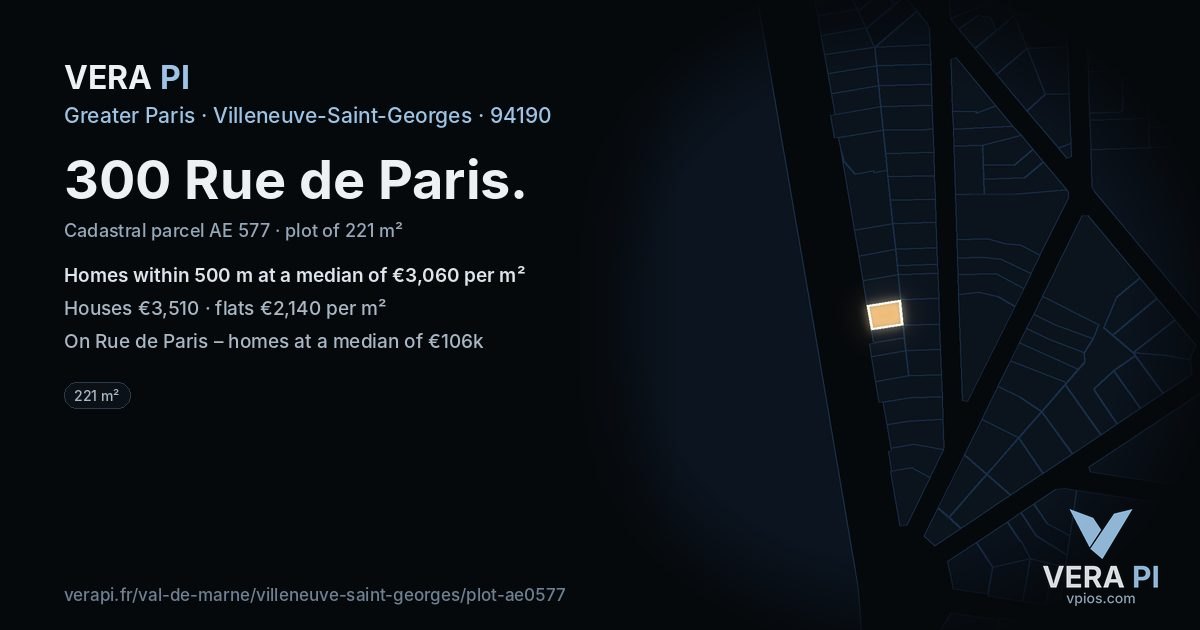 300 Rue de Paris, Villeneuve-Saint-Georges at night – the plot lit, the parcels around coloured by the prices near them