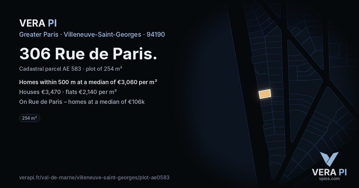 306 Rue de Paris, Villeneuve-Saint-Georges at night – the plot lit, the parcels around coloured by the prices near them